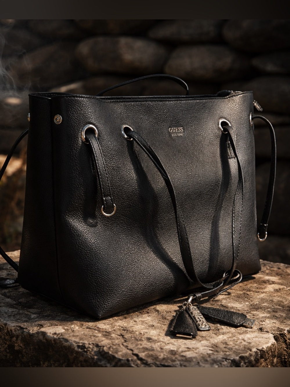 Guess Leather Tote Bag - Black